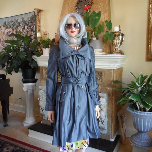 Armani Collezioni Dark Gray Nylon Water Resistant Belted Trench Coat Size 2 - Picture 1 of 16